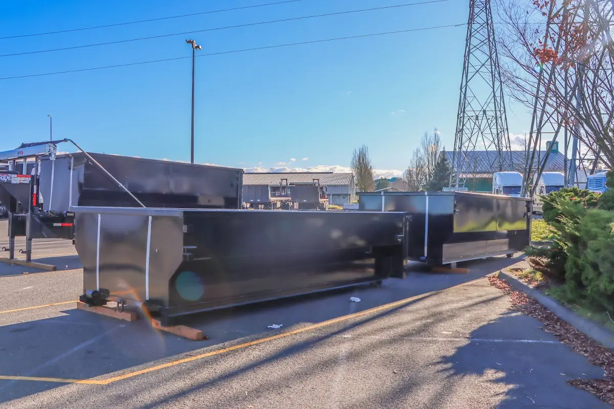 Roll-off dumpster ready for waste disposal at job site for Construction Dumpster Rental in Elk Grove Village